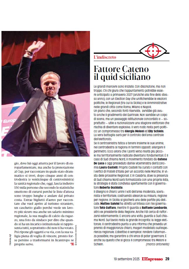Tear sheet - L'Espresso, 19 September 2025