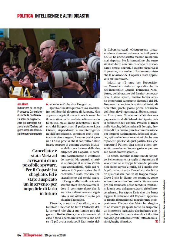 Tear sheet - L'Espresso, 30 January 2026