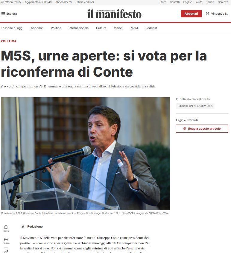 Tear sheet - Il Manifesto, 26 October 2025
